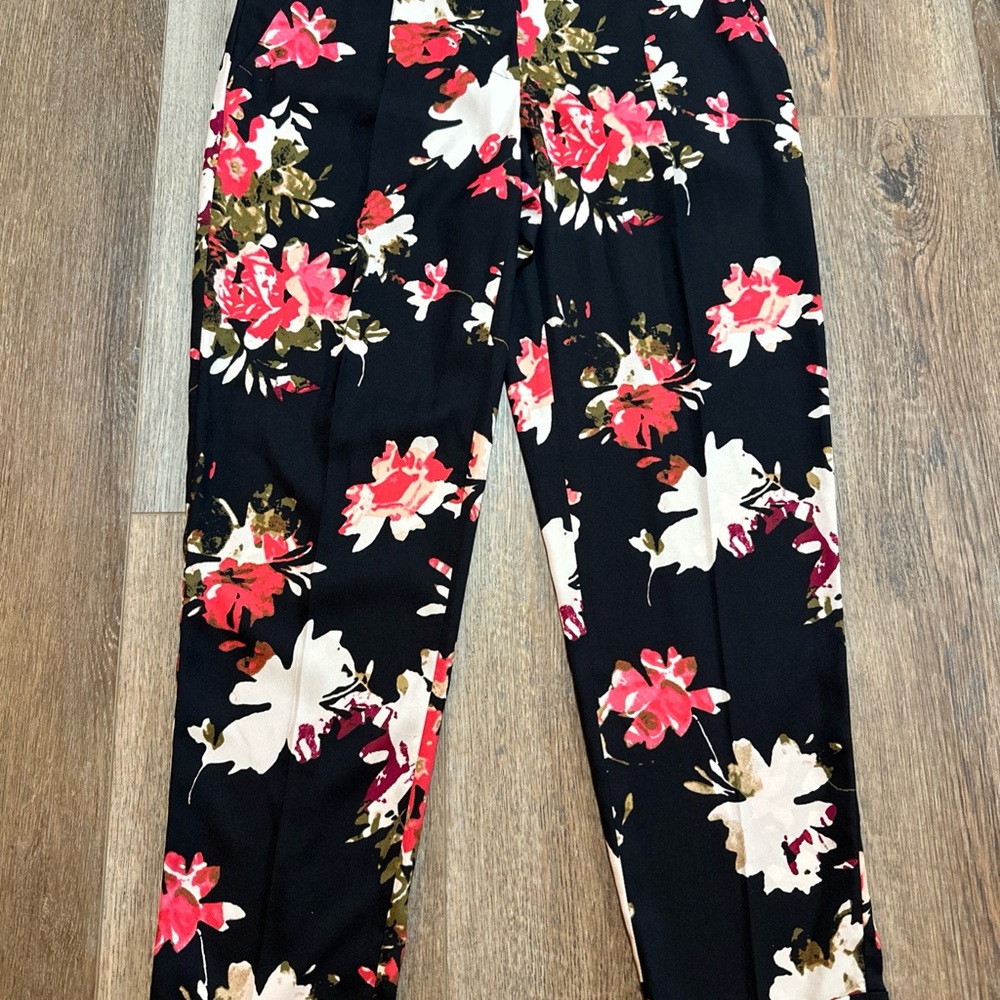 Ann Taylor LOFT Black Floral Straight Leg Pants